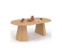 Table à manger ronde extensible - Bois effet hêtre - 4-10 personnes - Ø110-200x75 cm