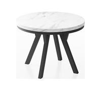 WFL GROUP Table à Manger Ronde Extensible Designer - Style Loft, Industriel, Peu Encombrant - Pieds Noirs - 100 à 200 Cm - pour 5-10 Personnes - Fabriqué en UE - Marbre Blanc - 200 Cm