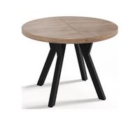 Table à Manger Ronde Extensible Designer - Style Loft, Industriel, Peu Encombrant - Pieds Noirs - 90 à 170 Cm - Pour 4-8 Personnes - Fabriqué En Ue -
