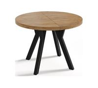 Table à Manger Ronde Extensible Designer - Style Loft, Industriel, Peu Encombrant - Pieds Noirs - 90 à 170 Cm - Pour 4-8 Personnes - Fabriqué En Ue -