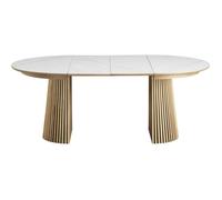 Table à manger ronde extensible en céramique effet marbre et bois clair 6/8 places 120/200 cm - Ada