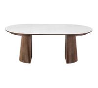 Table à manger ronde extensible en céramique effet marbre et bois foncé 6/8 places 120/200 cm - Ada