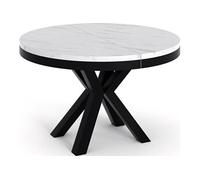 WFL GROUP Table à Manger Ronde Extensible Style Loft - Table Industrielle avec Pieds en Métal Noir - Gain De Place pour Salon Et Séjour - Marbre Blanc - 120 Cm