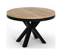 WFL GROUP Table à Manger Ronde Extensible Style Loft - Table Industrielle avec Pieds en Métal Noir - Gain De Place pour Salon Et Séjour - Chêne Craft - 120 Cm