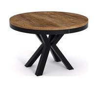 WFL GROUP Table à Manger Ronde Extensible Style Loft - Table Industrielle avec Pieds en Métal Noir - Gain De Place pour Salon Et Séjour - Chêne Lefkas - 120 Cm