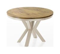 Table à Manger Ronde Extensible Style Loft - Table Industrielle Avec Pieds Métalliques Beige Cashmere - Table Gain De Place Pour Salon - Chêne
