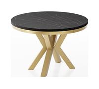 WFL GROUP Table à Manger Ronde Extensible Style Loft - Table Industrielle avec Pieds Métalliques Dorés - Table Gain De Place pour Salon - Marbre Noir - 100 à 180 Cm