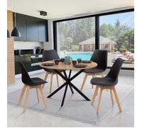 IDMarket Table à manger ronde Alix 6 personnes pied araignée bois et noir 110 cm