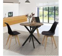 Table à manger ronde fixe - IDMARKET - ALIX - Bois vieilli et noir - 4 personnes - 80 cm