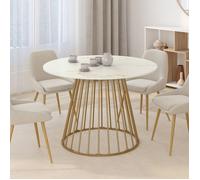IDMarket - Table à Manger Ronde Yuna 6 Personnes Pied Filaire Laiton et Plateau Effet marbre Blanc Alaska 110 cm