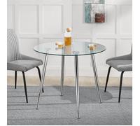 Table à manger ronde Humppila verre trempé acier 75 x 80 cm transparent chrome