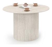 IDMARKET Table à manger ronde JULIETTE 6 personnes pied central effet lattes façon travertin 110 cm