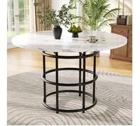 Table à manger ronde - OEM - 100x100x76 cm - Noir - MDF marbré - Pieds en métal