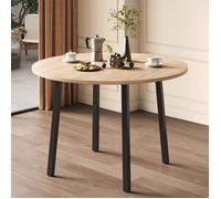 Table à manger ronde pliante 100x100 cm 2 à 4 personnes plateau rabattable pieds métal gain de place effet chêne
