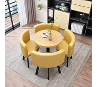 Table à manger ronde pour 4 personnes avec chaises, table basse et chaises combinées, table de salle à manger pour balcon ou salon, table de loisirs style rétro, chaises en cuir PU, pieds en métal,