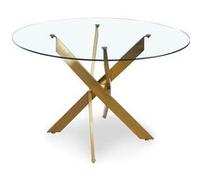Menzzo Table à manger CORIX ronde verre transparent pieds Or 100 cm