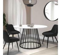 IDMarket Table à manger YUNA ronde 4-6 pers plateau effet marbre ALASKA 110 cm pied filaire noir