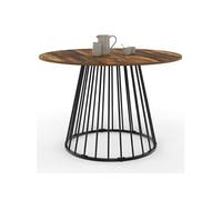 Table à manger ronde YUNA 6 personnes plateau bois foncé HAWKINS et noir 110 cm