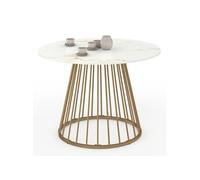 Table à manger ronde YUNA 6 personnes plateau effet marbre blanc ALASKA pied filaire laiton 110 cm