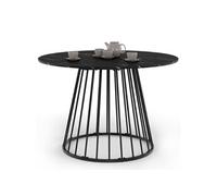 Table à manger ronde YUNA 6 personnes plateau effet marbre noir ALASKA et pied filaire en métal noir 110 cm