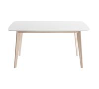 Table à manger scandinave blanc et bois clair rectangulaire L150 cm LEENA