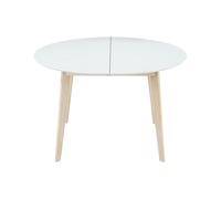 Table à manger scandinave ronde extensible blanc et bois L120-150 cm LEENA