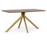 Table à manger Sherman 150x90x76cm Plateau en bois de manguier Piètement en croix en acier Laiton