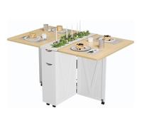 TABLE A MANGER-Table à Manger Pliante avec Rangement,Table à Manger Extensible à 6 Roulettes,Table de Cuisine Moderne,Bois Clair