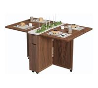 TABLE A MANGER-Table à Manger Pliante avec Rangement,Table à Manger Extensible à 6 Roulettes,Table de Cuisine Moderne,Noyer