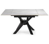 Table à manger, table de repas extensible carrée en Pierre frittée coloris blanc, pieds en métal noir - Longueur 150 x Profondeur 90-150 x Hauteur