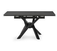 Table à manger, table de repas extensible carrée en Pierre frittée coloris noir, pieds en métal noir - Longueur 150 x Profondeur 90-150 x Hauteur 76