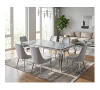 Table à manger verre effet marbré greige 180x90 cm 6-8 pers BAROQUE