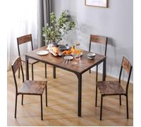 Table à manger Vintage - 4 chaises - Métal - Rectangulaire - Marron