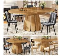 Table à manger - WESTYLE - Forme ronde-ovale 118-158 cm - Extensible (rallonge intégrée) - Plateau MDF aspect bois - Pieds métal