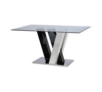 Vente-unique - Table à Manger Winch - 6 Personnes - MDF & Verre trempé - Noir & Blanc