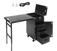 Table à ongles portable avec haut-parleur et miroir, station de manucure pliable sur roulettes à 360° pour voyage et utilisation mobile, chariot de maquillage roulant avec rangement