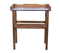 Table à plantes avec armoire basse en bois Table à plantes balcon imprégnée, avec compartiment de rangement et plaque métallique, LxlxH 78x38x86 cm