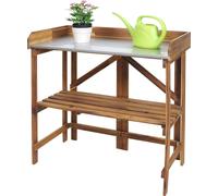 Table à plantes HWC-L18, table de jardinage table à fleurs étagère à plantes, pliable Outdoor bois d'acacia MVG, marron