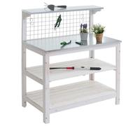 Table À Plantes Hwc-N55, Table De Jardinier Table À Fleurs Étagère À Plantes, Bois Certifié Mvg Plaque Galvanisée, 117x102x56cm Blanc Blanc