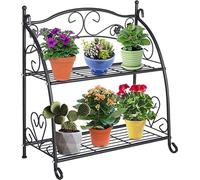 Table à plantes métallique à deux niveaux avec étagère de rangement et support pour pots, pour l'intérieur et l'extérieur, noire