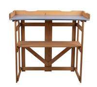 Table à plantes, table de travail de jardin, table à plantes, bois, compartiment de rangement pliable, table de travail grill, bois de pin, marron, HxLxP 94x86x43 cm