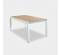 Table à rallonge 200/300 cm pour extérieur (jardin), avec structure en aluminium et plateau en polywood effet bois à lattes Koke - Blanc