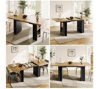 Table à rallonges aspect bois 120-160 x 80 cm, table télescopique avec étagères et compartiment de rangement, table à rallonges bicolore, table de cuisine extensible pour le salon et la cuisine