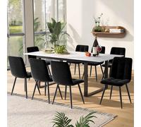 Table à rallonges télescopique 140/180 x 80 x 75 cm – plateau en MDF blanc avec motif marbré, pieds en métal, pour la maison et le bureau, blanc
