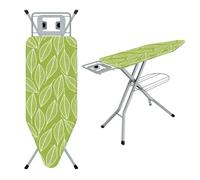 Table à Repasser 120 x 45 cm,Planche à Repasser Pliable,Hauteur Réglable,Housse en 100% Coton,Support de Fer Intégré,Feuille Verte