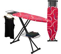 Table à repasser Relaxdays pour fer à vapeur, 110 x 33 cm, réglable en hauteur, pliable, avec porte-vêtements, rouge