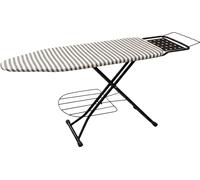 Table à repasser Relaxdays pour fer à vapeur, 110 x 33 cm, réglable en hauteur, pliable, avec tablette, motif rayé, gris et blanc