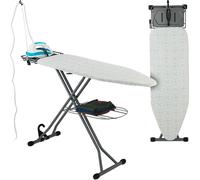 Table à repasser Relaxdays pour fer à vapeur, 115 x 39 cm, réglable en hauteur, pliable, avec station de repassage et tablette, blanc/argent