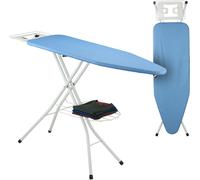 Table à repasser Relaxdays pour fer à vapeur, 120 x 38 cm, réglable en hauteur, pliable, avec tablette à vêtements, bleu