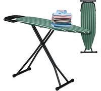 Table à repasser Relaxdays pour fer à vapeur, 121 x 39 cm, réglable en hauteur, pliable, avec tablette, table de repassage, vert/noir